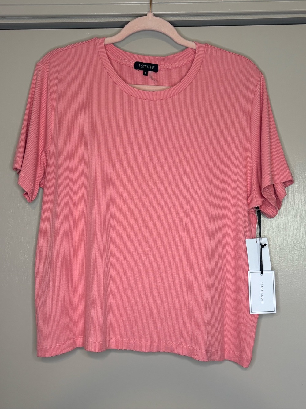 1. State Coral Pink Short Sleeve Ribbed Tee NWT size L